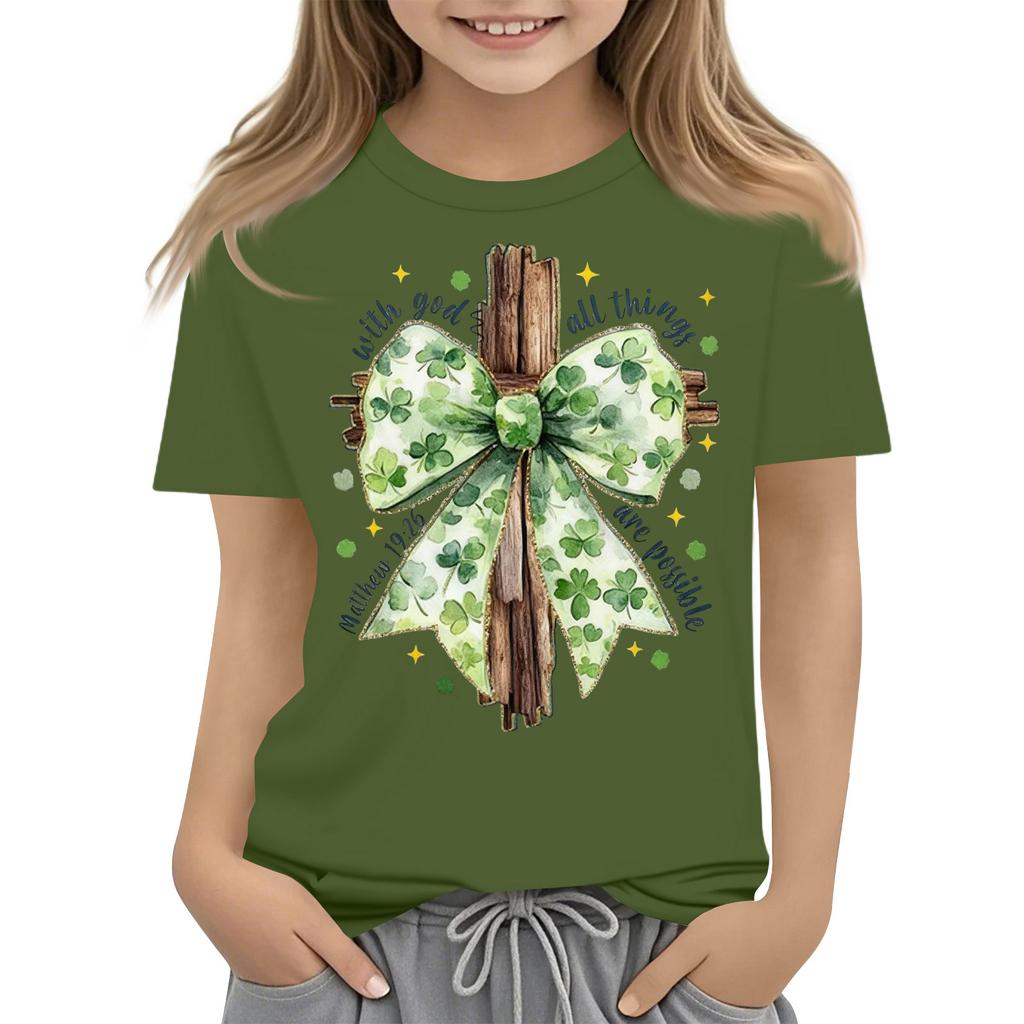 Children's Round Neck Casual Saint Patrick Printed Short Sleeve T-Shirt