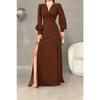 Black Crepe Fabric Front Knot Detail Maxi Length Long Sleeve Double Slit Dress