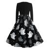 Women's Casual Fashion Round Neck Halloween Printed Vintage Dress