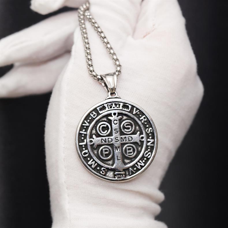 Saint St. Benedict Collar Medal of San Benito Necklace Men Women Spiritual Virgin Mary Pendant Chain