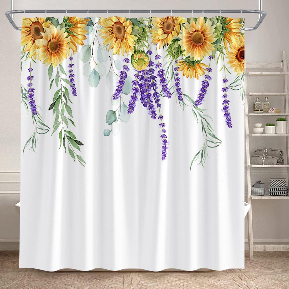 

Деревенская Штора для душа с подсолнухами, Бабочка, Весенний Цветочный, Зеленые Листья, Растение, Набор Штор для Ванной, Полиэстер, Декор для Ванной комнаты с Крючками 90x180cm-35x70in