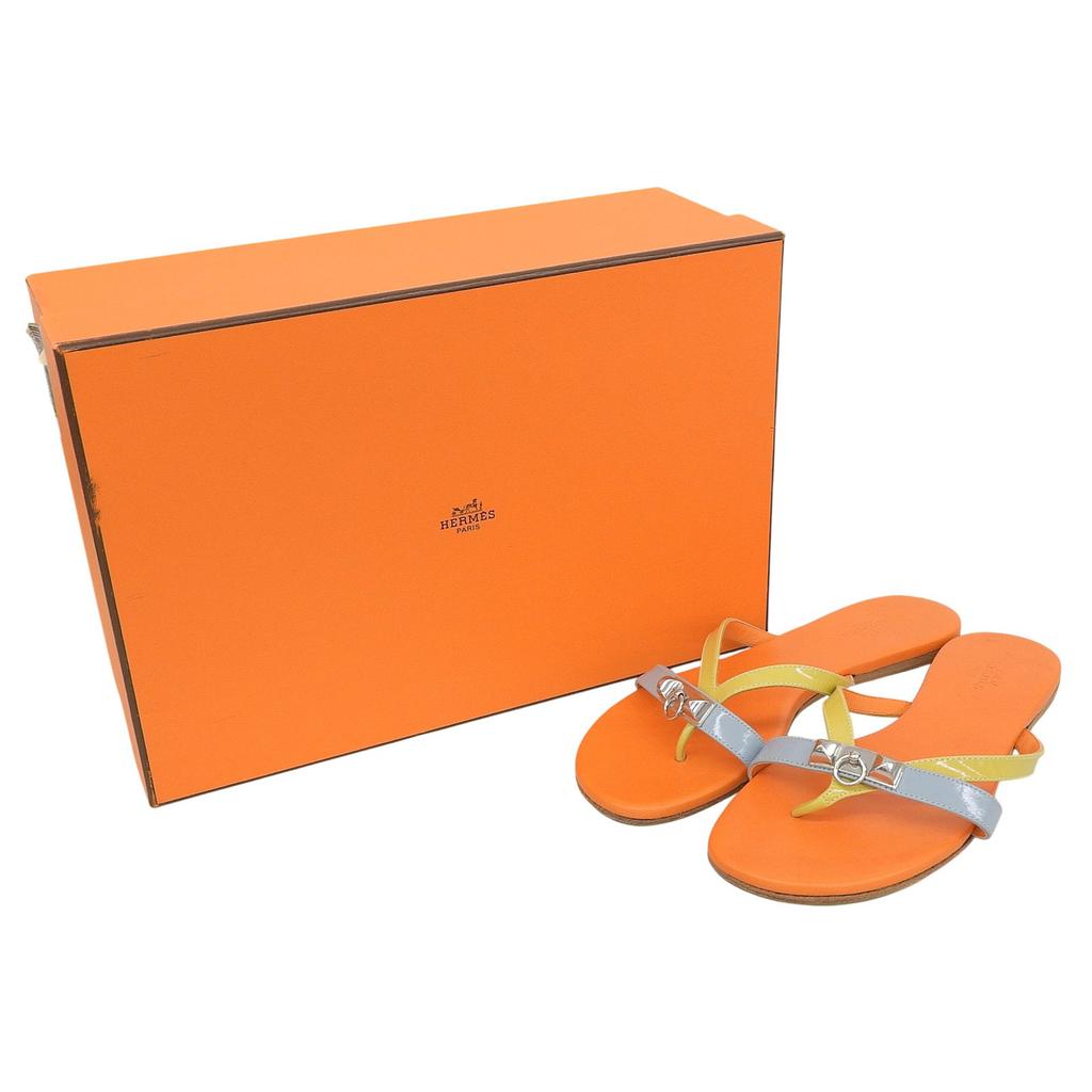 Great HERMES Sandals Orange Light Blue Yellow leather Women 36 Used
