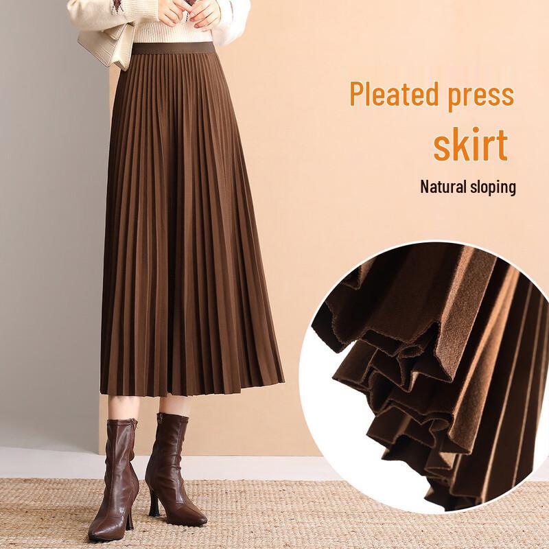 Bailuyu Autumn/Winter High-Waist Pleated Knit Midi Skirt