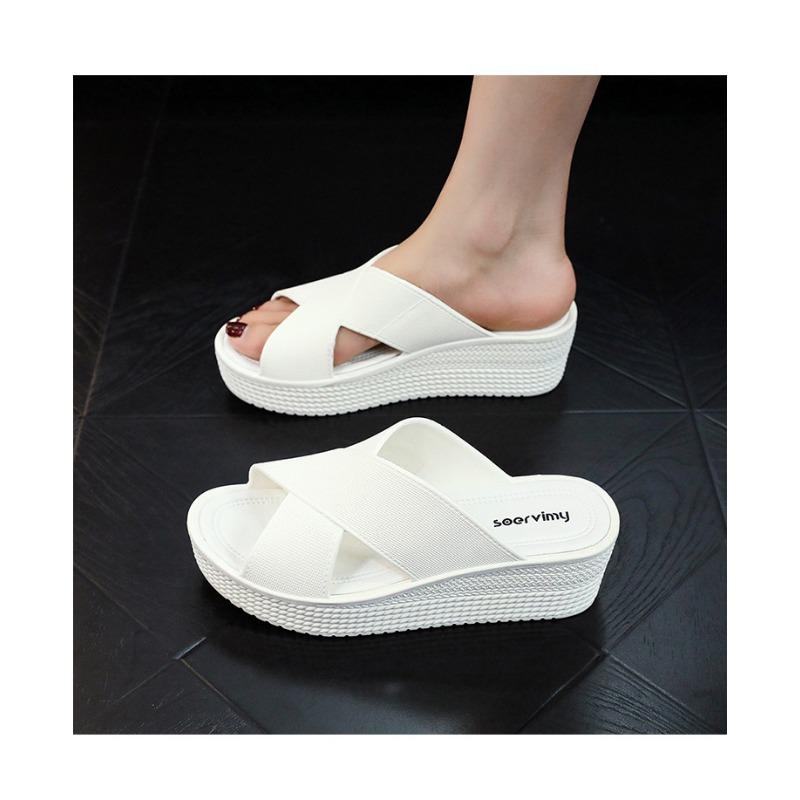 Pantofle se silnou podrážkou pro ženy nosící plážovou obuv pro vnější nošení, vnitřní protiskluzové podpatky, piškotové chladné pantofle pro zvýšení výšky