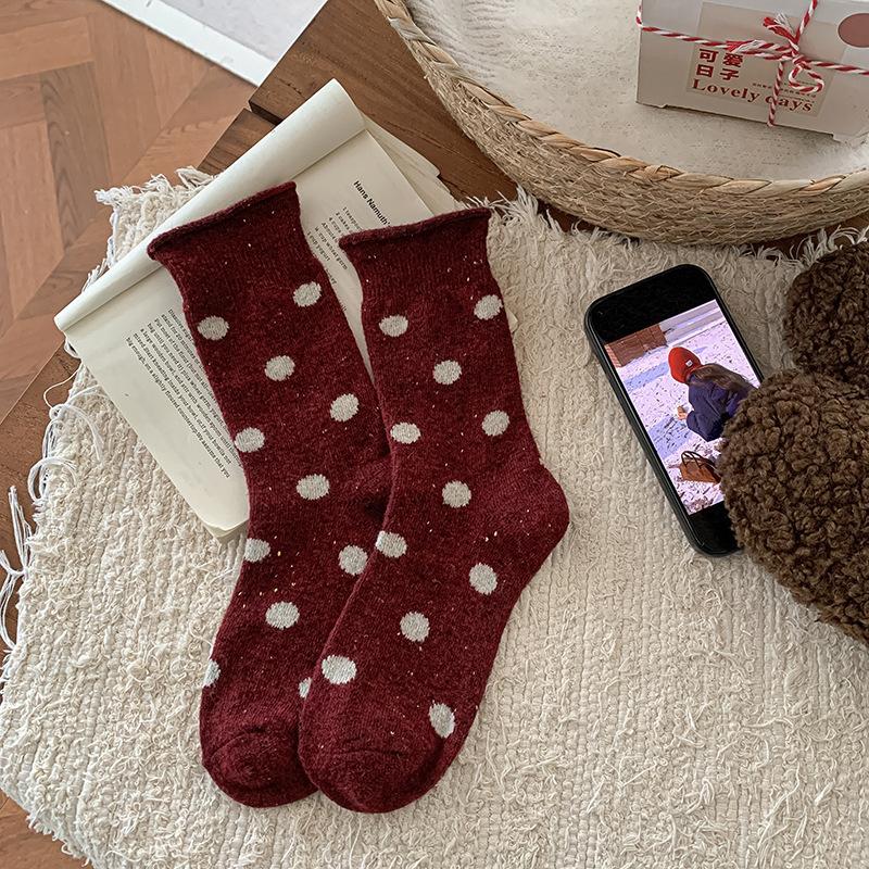 

New Year S Socks Year Of The Horse Red Wool Socks Warm Cute Cat Medium Tube Socks Thickened Bow Stockings One size fits all