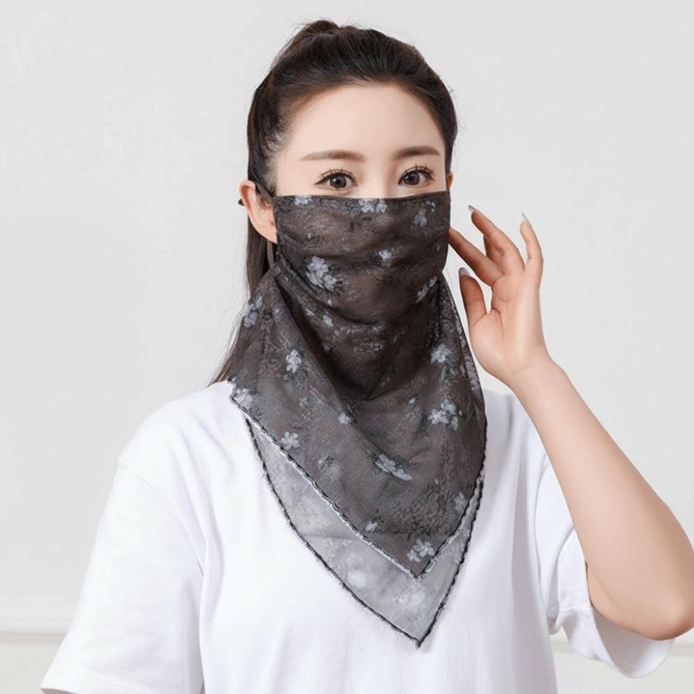 Lace Ice Silk Mask Elastic Sunscreen Veil Fashion Triangular Scarf  Sports