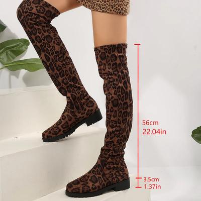 Lange Stiefel für Damen Über das Knie Trend Leopardenmuster Farbe Elegant Stilvoll Übergröße Bequem Strumpfhosen Rot Rosa