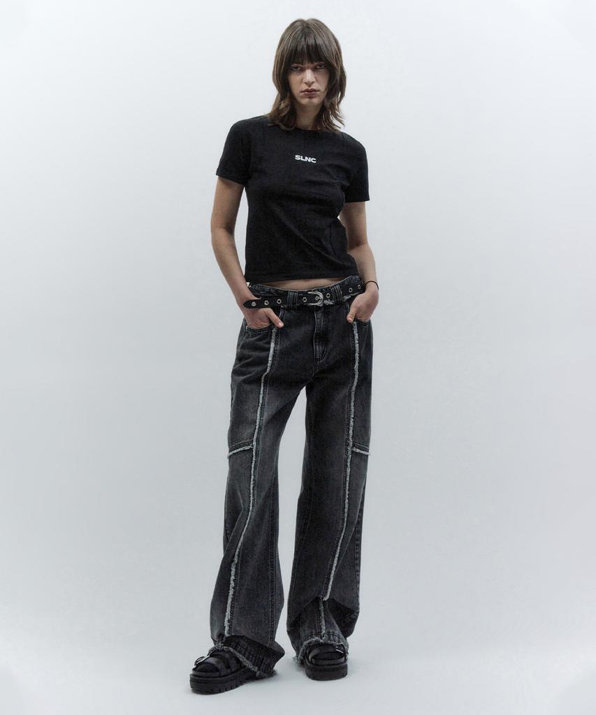 INSILENCE WOMEN Tassel Divide Denim Black