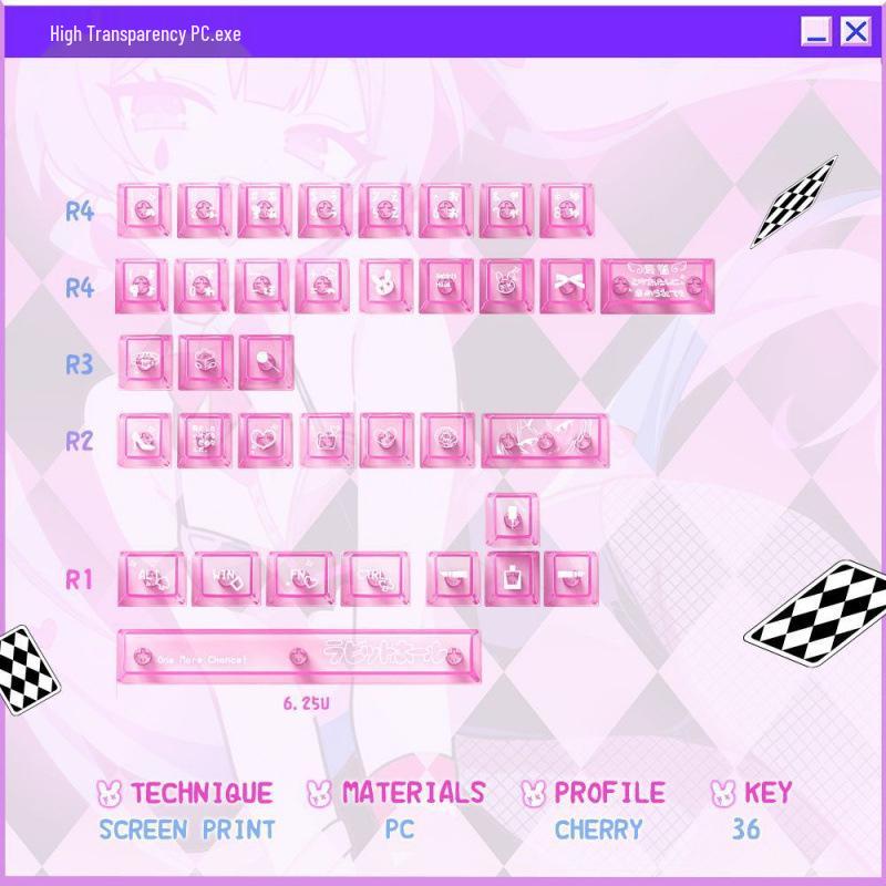 Titan Kingdom Translucent Pink & Black Rabbit Keycaps Set - PBT Material
