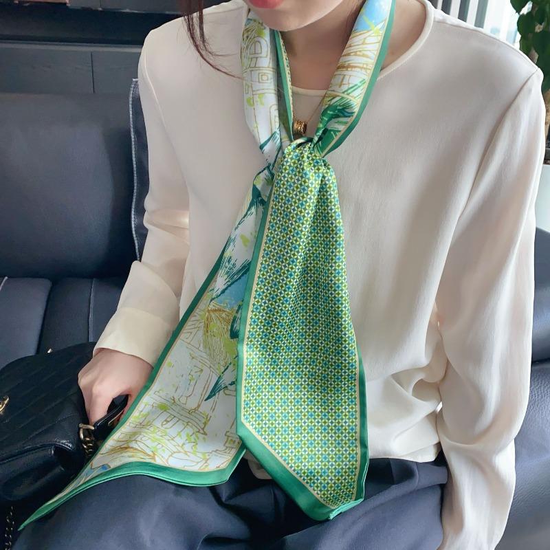 

Mary Accessible luxury angled silk scarf long neck decoration small ears scarf hairband cashew flower silk scarf 145*14