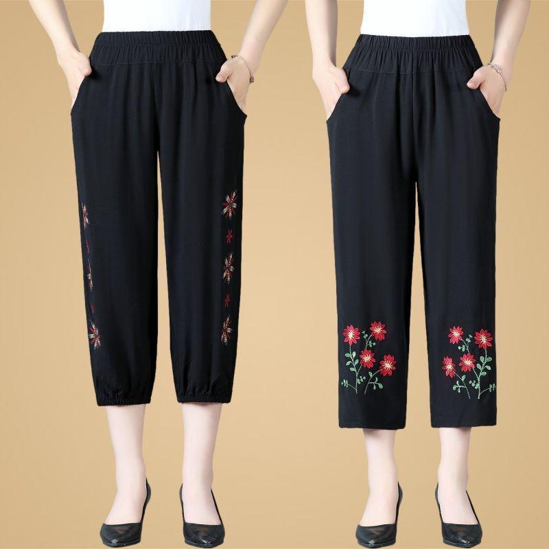 Women's Summer Elastic Waist Embroidered Pants - Perfect for Mother's Day and Grandma's Wardrobe