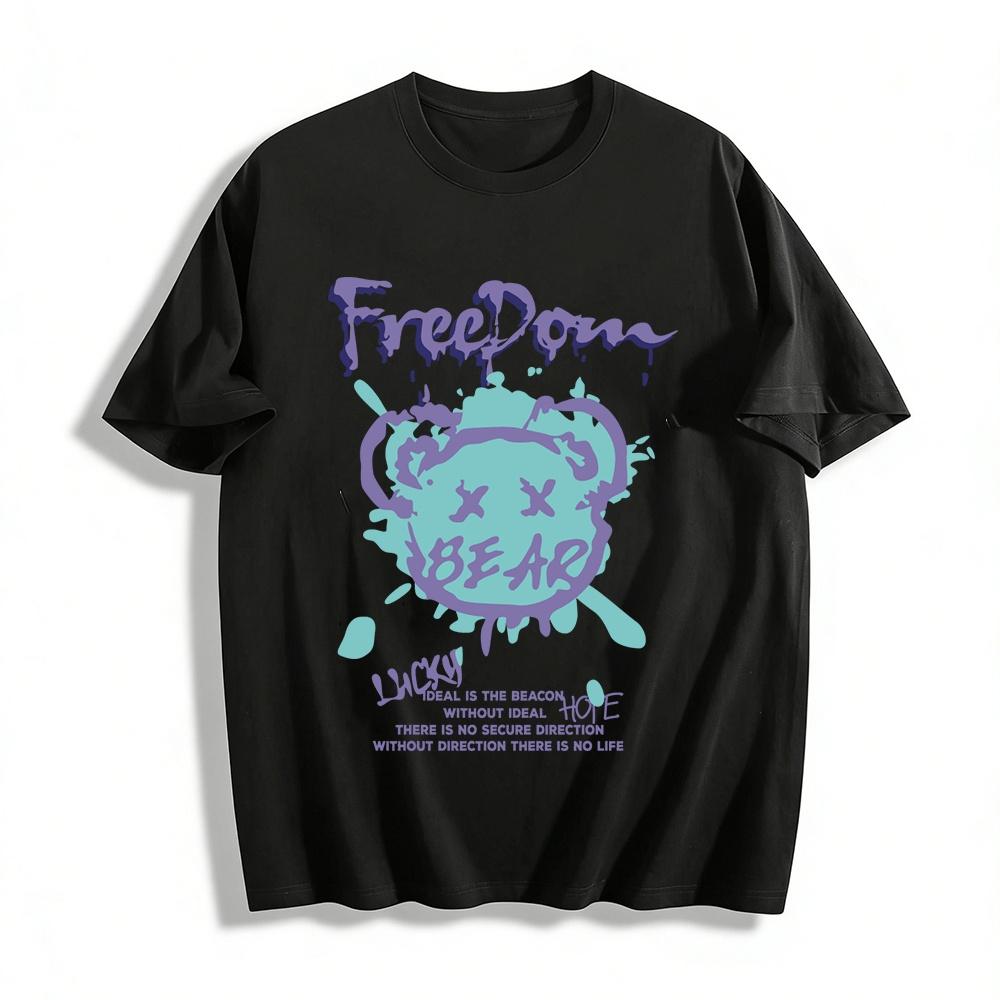 

Freedom Bear Graffiti Print Tee Slogan Streetwear Casual Cool Top Pure cotton T-shirt XXS