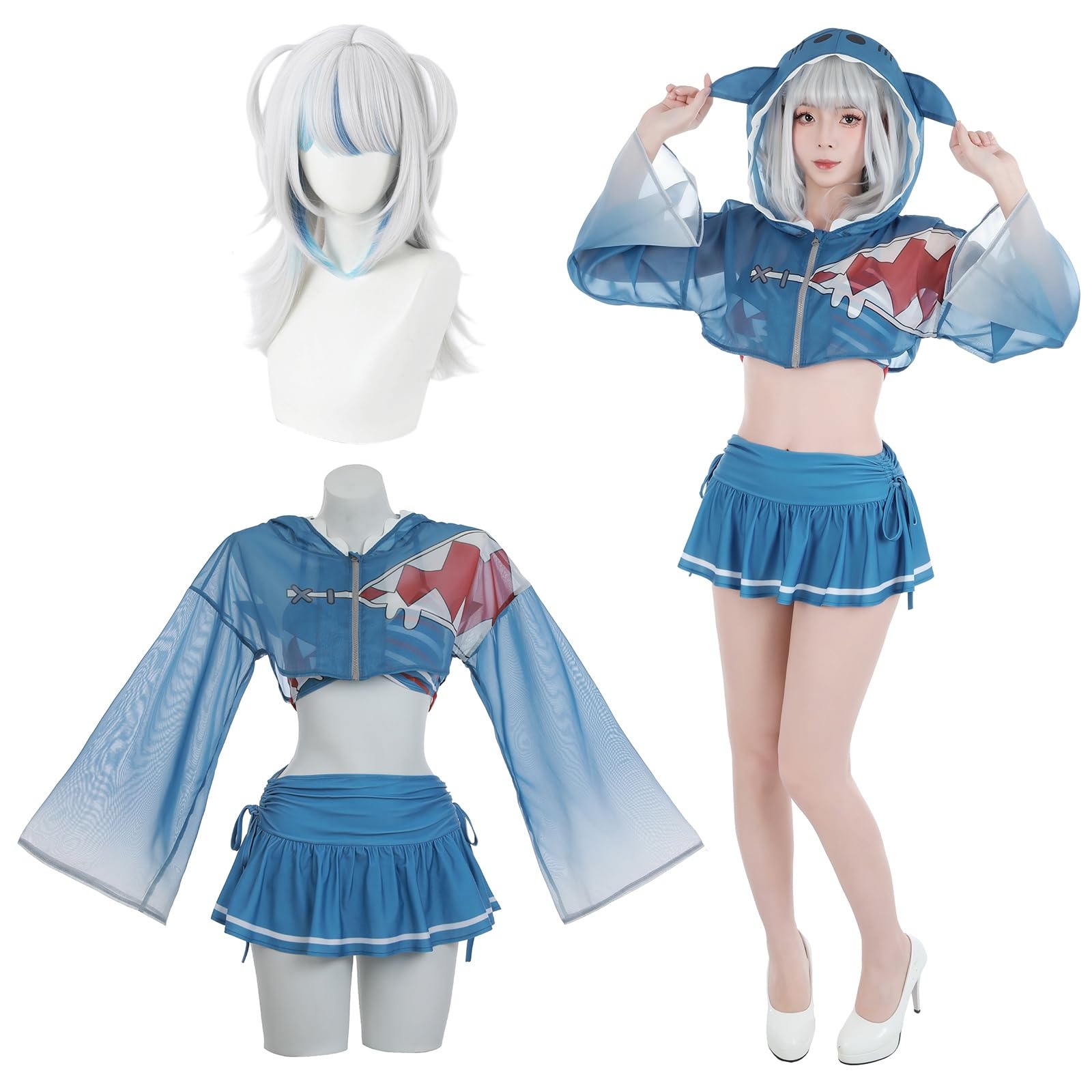 

Gawr Gura Cosplay Swimsuit with VTuber Cosplay Costume for School Stage Wear Gura Wig Size [Excellent Quality] Wig, Adults, Festivals, Events, (Gawr