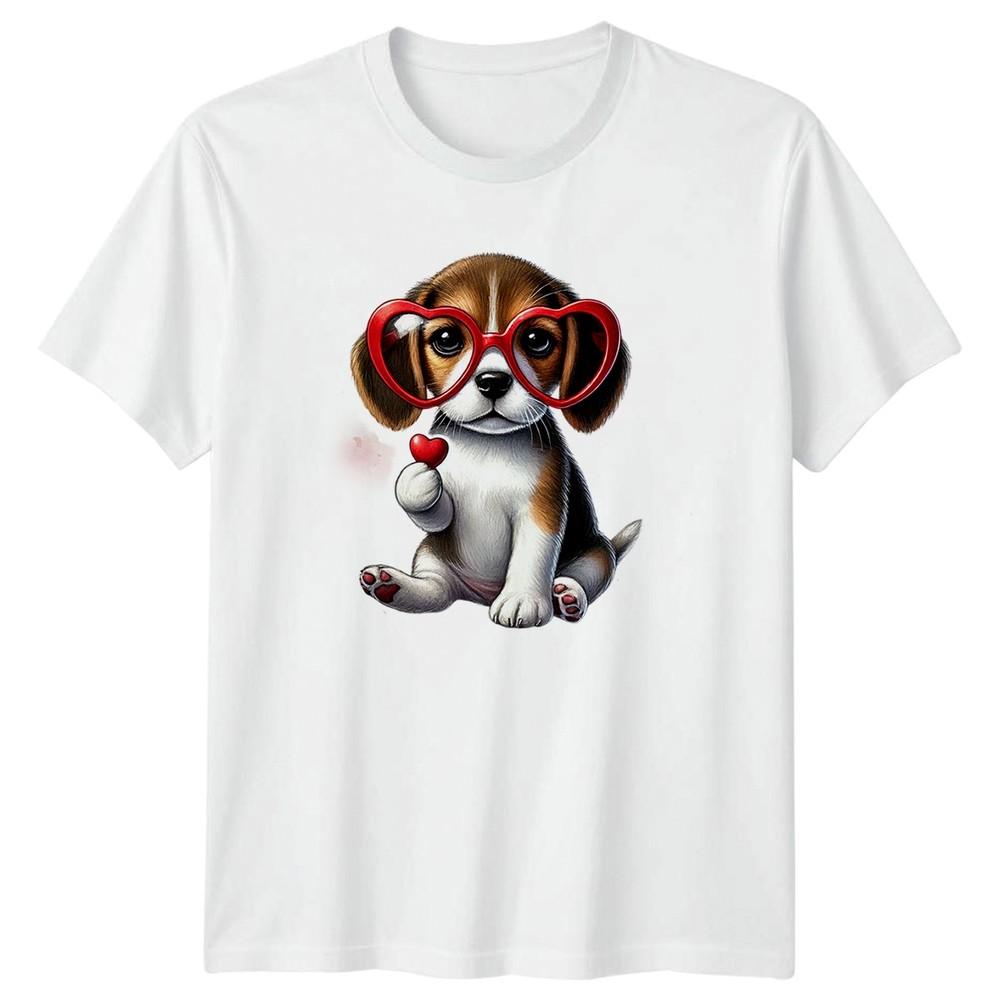Beagle Puppy Heart Glasses Valentines Day Unisexs TShirt Unisexs Tee Graphic Top S