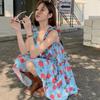 Retro Fungus Edge Floral Dress Suspender Dress Women's Summer Loose and Thin Seaside Vacation Wind Sweet Short Skirt