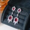 925 Sterling Silver Red CZ Hanging Flower Earrings for Women Engagement Wedding Party Elegant Earrings Fashion JewelryGood product