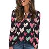 Damen Casual Rundhals Aushöhlung Langarm Valentinstag Herz-Print T-Shirt Top