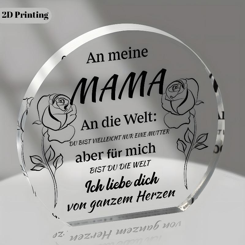 

2D Flat German Inscription An Meine MAMA Acrylic Desktop Decoration Plaque, Rose Design, Home Decor Plaque Hanging Wall Art Decorative Garden Decora 10*10CM