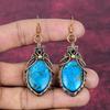 Tibetan Turquoise Earrings Copper Wire Wrapped Dangle Earrings Gemstone Jewelry