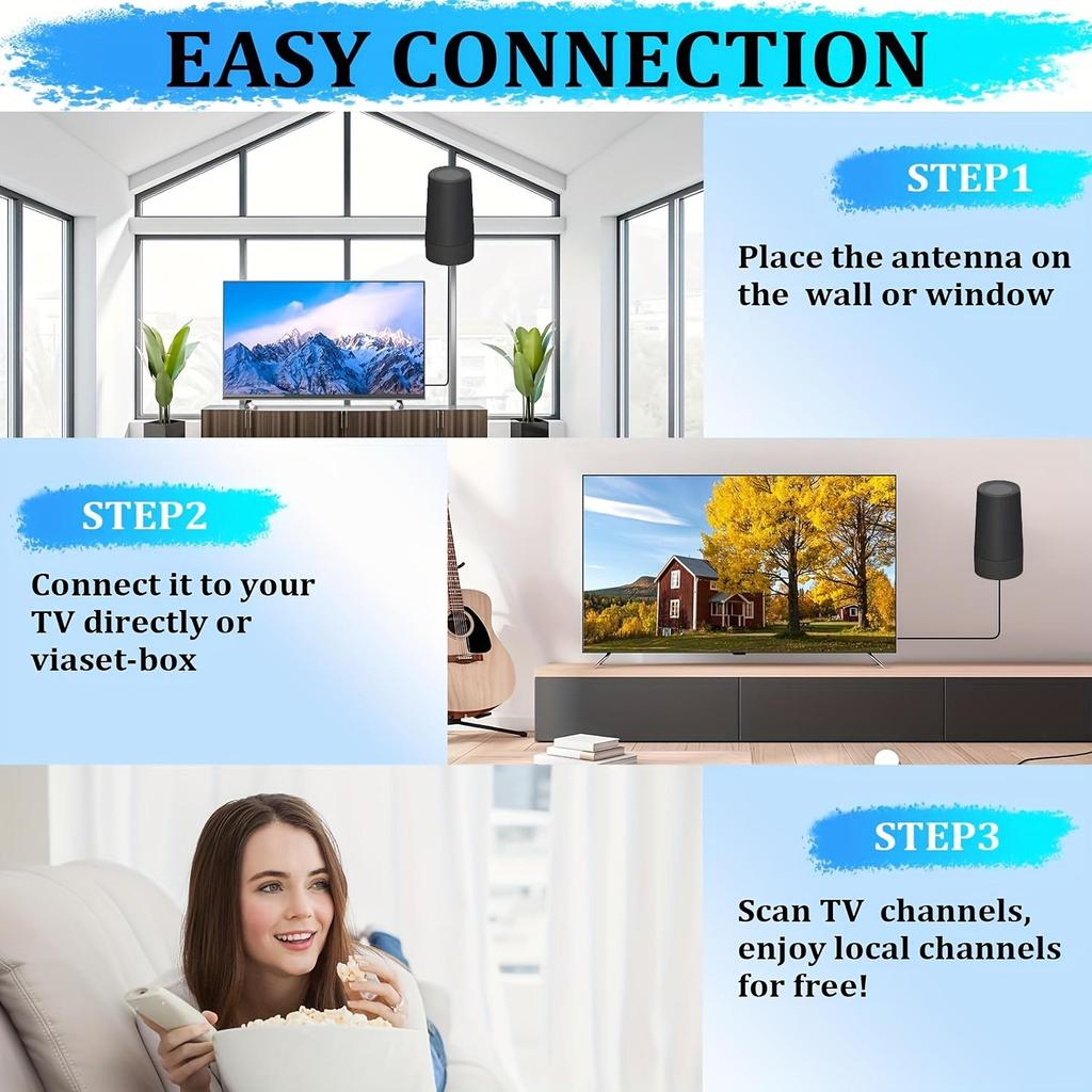 2025 Upgraded Indoor TV Antenna, Digital Antenna with a Range of Over 2200 Miles, Suitable for Indoor Smart TVs