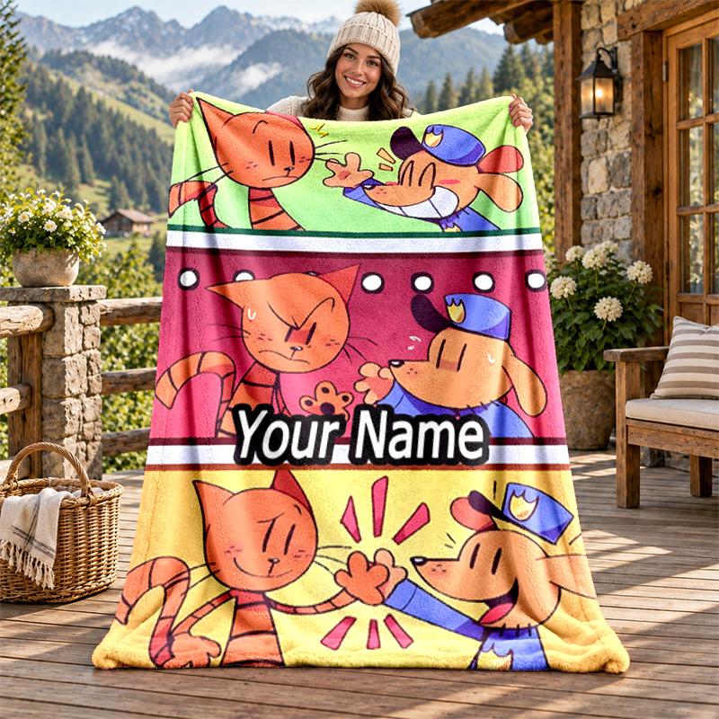 Dog Man Custom Name Flannel Blanket Personalized Soft Warm Plush Throw Blanket Customized Gift for Family Friends