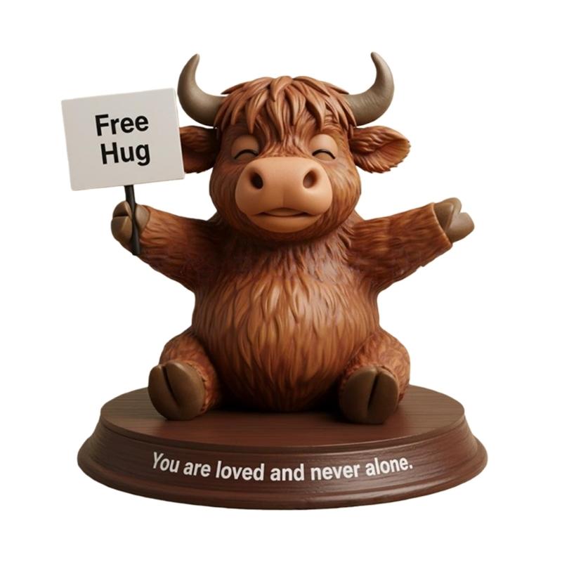 Coffee Highlands Cow Figurines Farmhouse Decors,Resins Animal Statue Table Ornament Garden Bookshelfs Decors Calf Lover