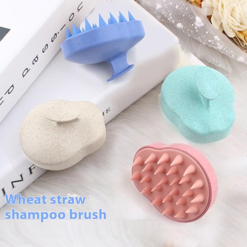 Silicone Shampoo Brush Wheat Straw Tpe Handle Massage Scalp Soft Comb Hair Washing Massage Deep Scalp Cleaning Shampoo Brush