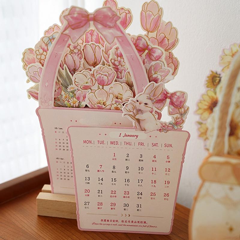2026 Bloomy Flowers Calendar Desk Calendar Tabletop Calendar Standing Monthly Calendar Year For Home School Desktop Decorations