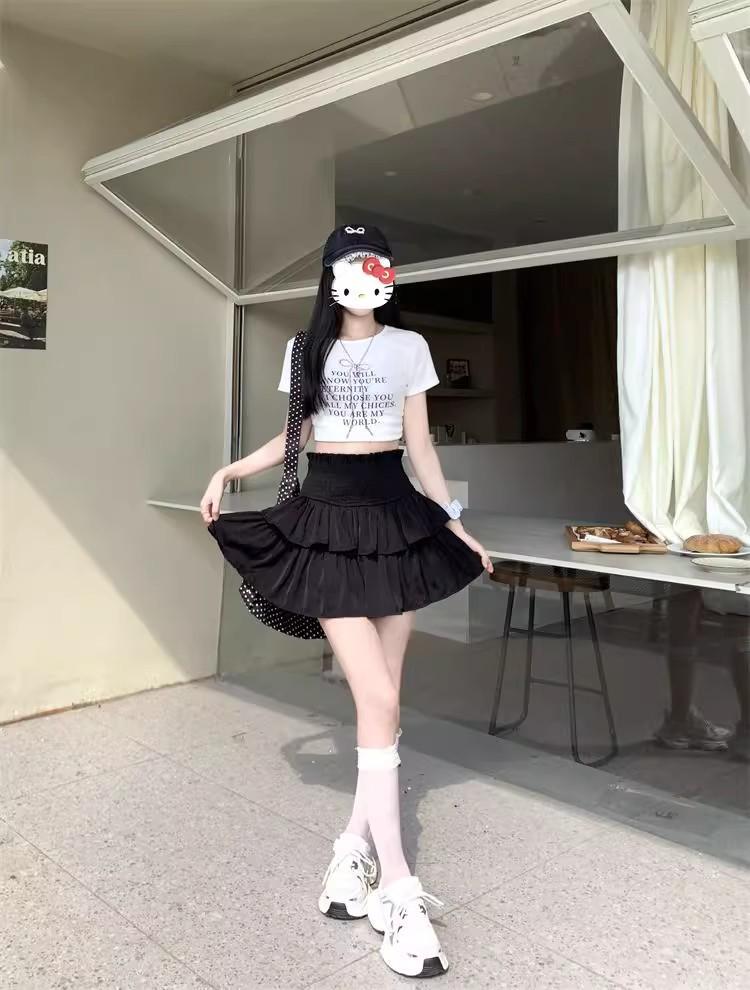 White Pleated High Waist A-Line Mini Skirt for Women - Summer Petite Slimming Design