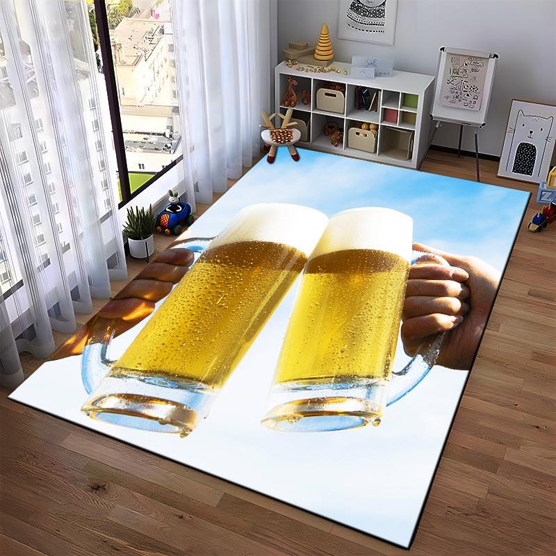 Cheers Toast Beer Foam Glasses Pattern with Blue Sky Background Printed Carpet Suitable for Use As an Anti-slip1 For1room and Bedroom Sofas