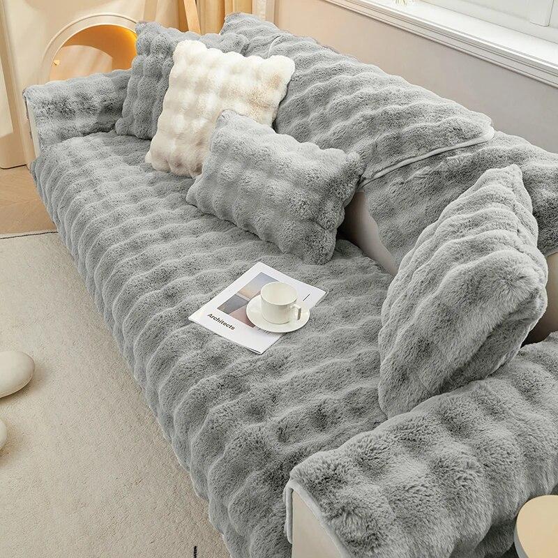 Thicken Rabbit Plush Sofa Slipcover Universal Non-slip Super Soft Sofa Towel Couch Cushion For Living Room Modern Home Decor