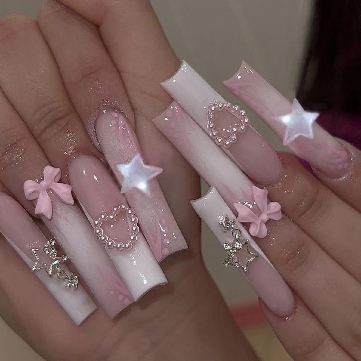 

Extra-Long Acrylic Powder Butterfly Pearl Heart Star Nail Art Patches