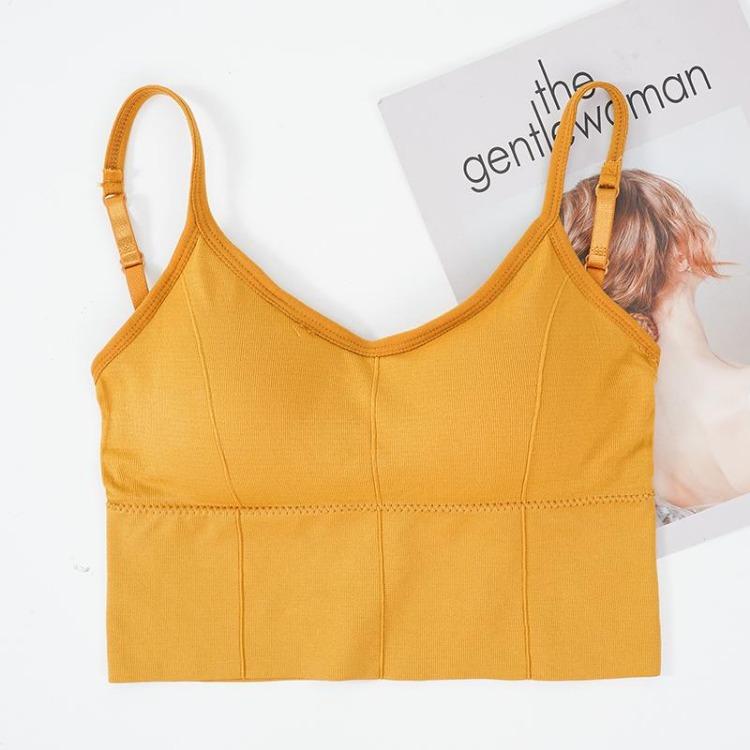 Wirefree Camisole Cropped Tank Top Women Seamless V Neck Removable Yoga Fitness Sport Underwear