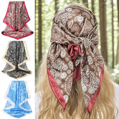 90*90cm Print Cashew Extra Large Square Scarf Headbands For Women Hair Band Turban Bandana Headwarp Fashion Hair Accessories