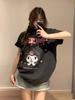 Women's Oversized Kuromi Cotton Vintage T-Shirt - Water-Washed Distressed Short Sleeve Summer Top
