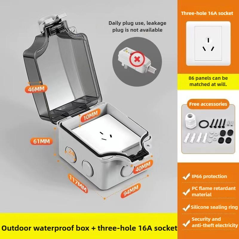 5-Hole Power Switch Outdoor and Open Areas Socket Rainproof Box Integrated Surface-Mount Outdoor Waterproof Socket