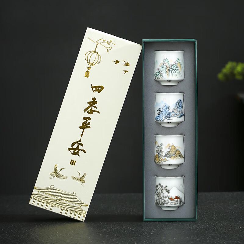 Mutton-fat Jade Master Tea Cup - Thousand-mile Landscape Gift Set