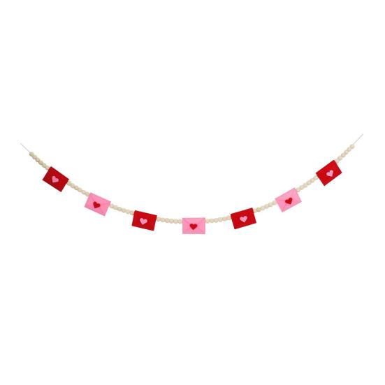 Felt Envelope Wood Bead Garland for Valentine's Day Red And Pink Romantic Hanging Bunting Garland for Wedding Anniversary Decor