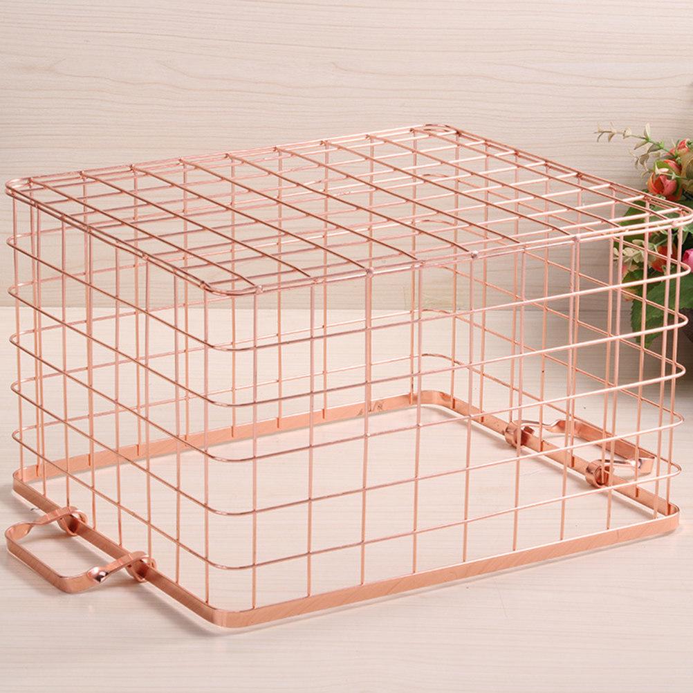 1Pcs Premium Iron Storage Basket Nordic Style Rose Gold Laundry Towel Book Snack Organizer for Kitchen Bathroom Desktop