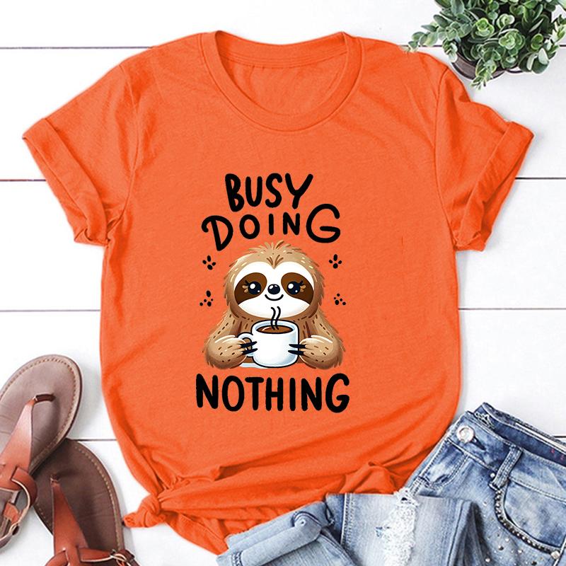 New Fashion Sloth Busy Doing Nothing Print Graphic T Shirt Unisex Fashion Casual Short Sleeve Shirt Tee