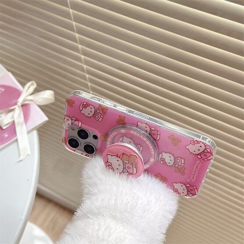 Magnetic Hello Kitty Bracket Phone Casing For Iphone 17 16 Pro Max 17 Air 15 14 12 13 11 Pro Max 16 12 13 Mini Plating Case