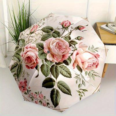 Rose Floral-themed, Eight-ribbed, Self-folding Umbrella Is Suitable for Everyday Outdoor Use and Is An Ideal Gift for Friends and Family, As