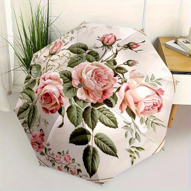 

Rose Floral-themed, Eight-ribbed, Self-folding Umbrella Is Suitable for Everyday Outdoor Use and Is An Ideal Gift for Friends and Family, As