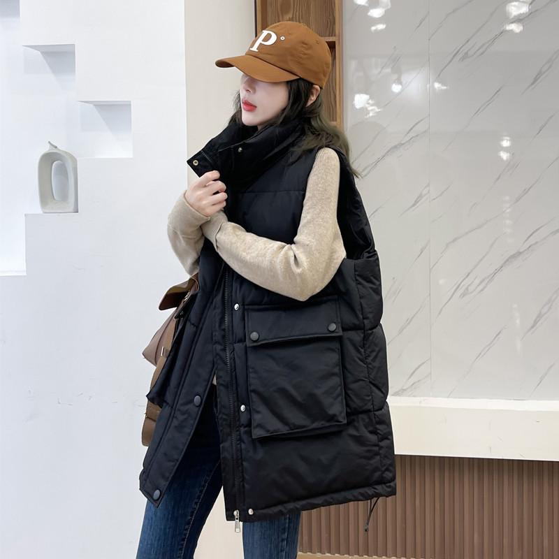 Daunenbaumwollweste Damen Mittel und Lang Herbst und Winter Neu Koreanische Version Lockere Weste und Westenjacke