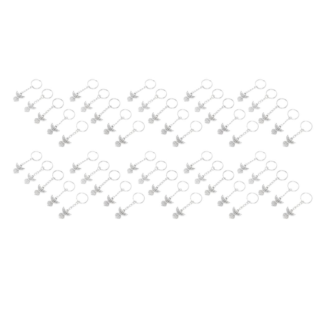 50 Pcs Angel Pendant Keychain Zinc Alloy Silver Vintage Exquisite Auspicious Meaning Guardian Angel