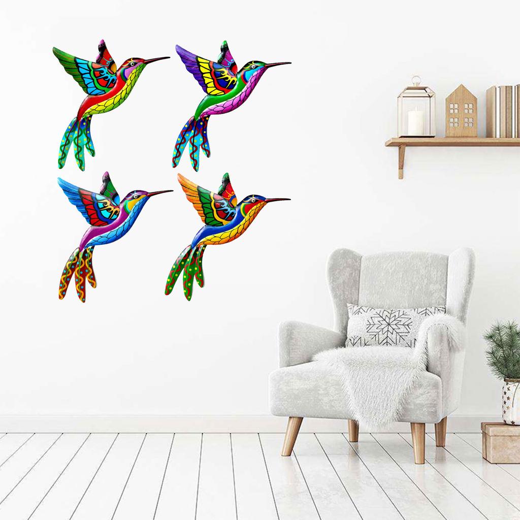 Wrought Iron Hummingbird Ornament 4pcs/set Animal Art Crafts Decor for Indoor Outdoor Garden Yard Door Decoration