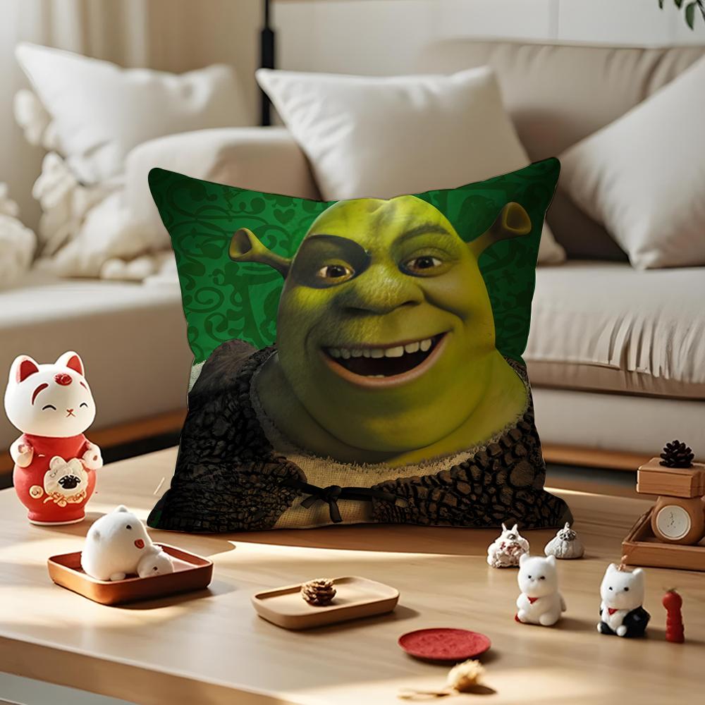 Cartoon S-Shreks Cute Funny Cushion Cover Silky Short Plush With Invisible Zipper Dustproof Sofa Pillow Cover For Home Decor