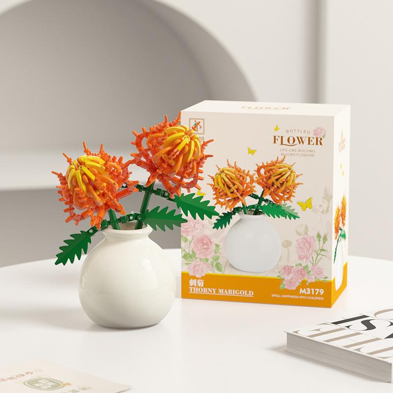 Kompatybilny Kwiatek z Klocków Koszyk z Kwiatami Roślina Doniczkowa Dzieci Montowane Klocki Kwiatek Ozdoba Model Kwiat Wieczny na Biurko Zabawka dla Dziewczynki