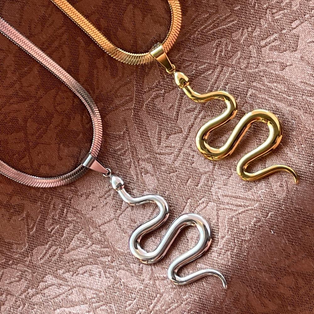 Long Animal Snake Pendant Flat Snake Chain Necklaces for Women Choker Necklace Stainless Steel Jewelry Party Birthday Gift New