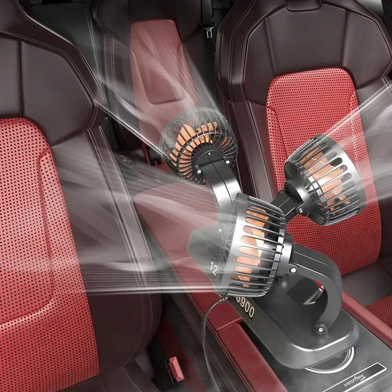 Ventilateur de voiture 360 ​​° réglable 3 têtes ventilateur électrique automobile USB/12 V/24 V ventilateur 2 vitesses voiture ventilateur silencieux pour bureau à domicile et voiture